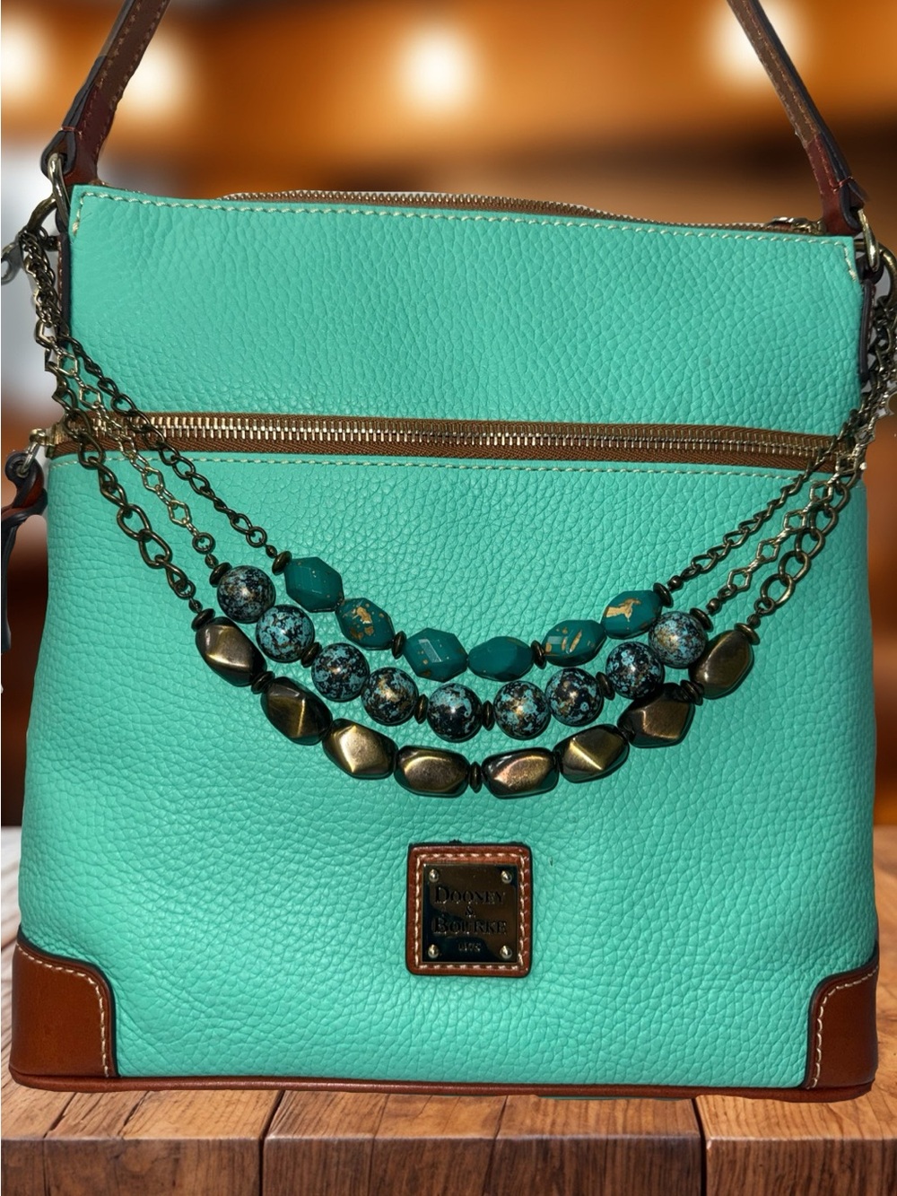 Bag Chain 17.5” 3 Layered Teal and Bronze Chain